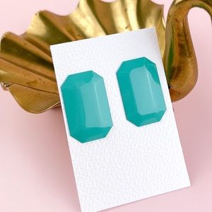 Vintage 80s Green Metal Design Bold Statement Stud Earrings Costume Jewelry